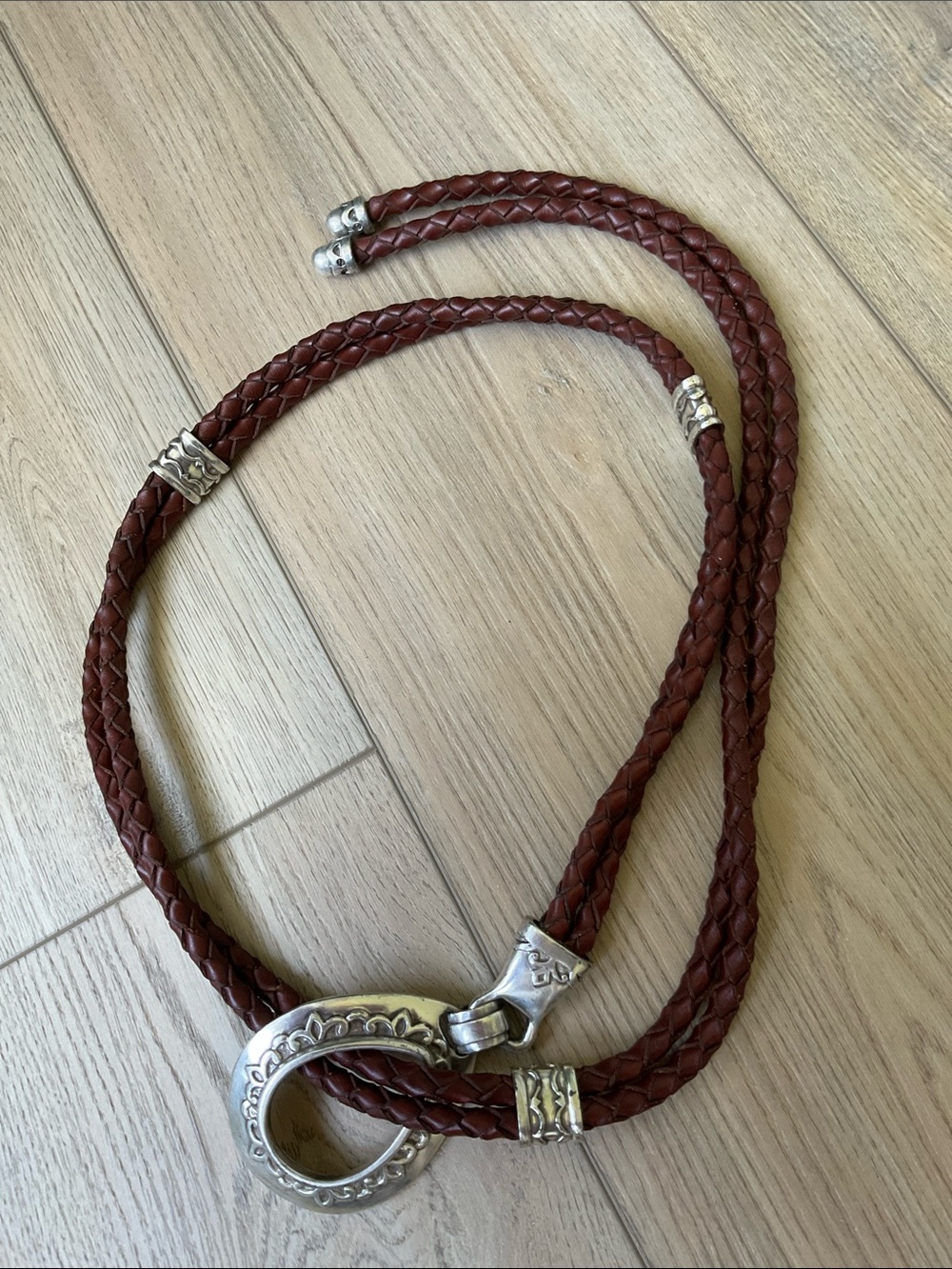 Brighton Double Barrel Brown Braided Leather Belt Cowgirl Boho Western SZ L/XL - Picture 3 of 10